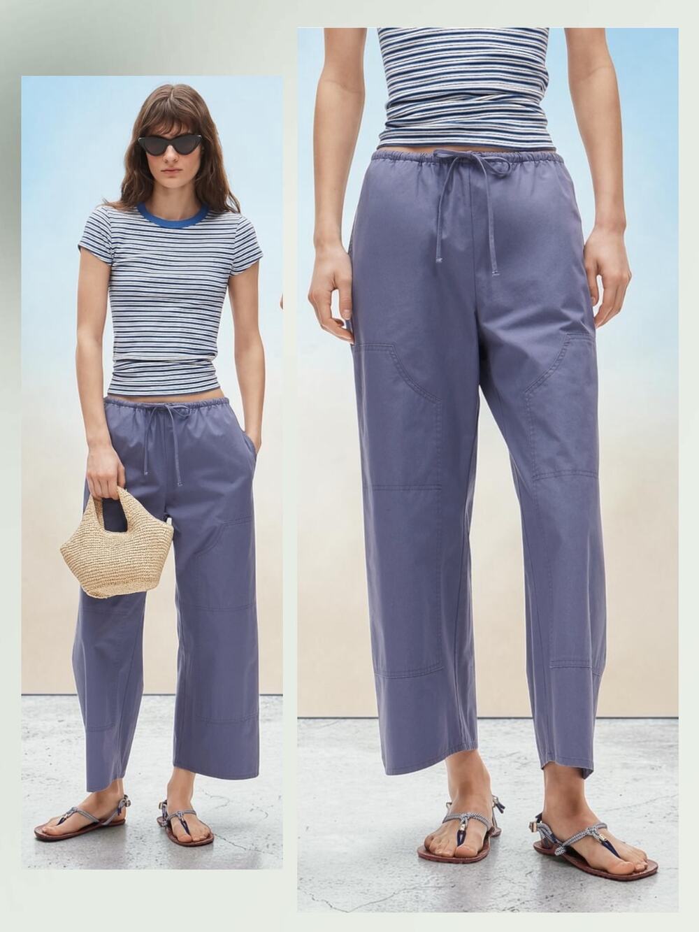 New J CREW Luna Wide Leg Pants Poplin Cotton Lavender Utility Relaxed Mid Rise